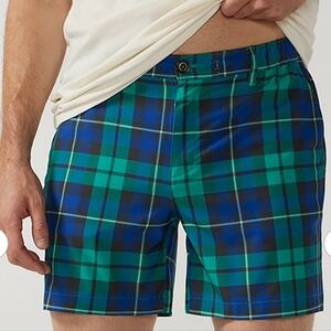 NWT Chubbies, The Aint Sandrews 6" Everywear Short, Green/Blue Plaid, Size Large